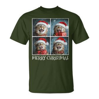 Cat Santa Hat Christmas Cat Selfie T-Shirt | Mazezy