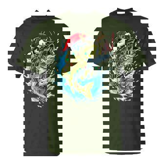 Christmas Bass Fishing Lights Xmas Santa Hat Fish T-Shirt | Seseable FR