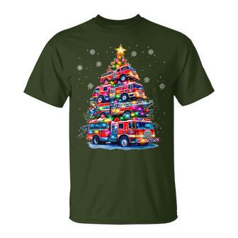 Firefighter Cute Christmas Apparel Lustiges Feuerwehrauto Baum Feuerwehrauto Weihnachten Frohe Weihnachten Kinder Und Erwachsene -Chwarz Klein Kurzarm T-Shirt - Geschenkecke