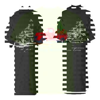 Classic Red Vintage Wagon Truck Christmas Tree T-Shirt | Mazezy