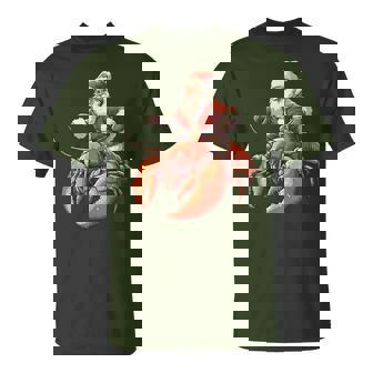 Lobster Christmas Xmas Pajama Santa Riding Lobster T-Shirt | Mazezy