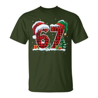 Six Seven 6 7 Meme 67 Christmas Red Plaid Xmas Pajamas T-Shirt - Monsterry