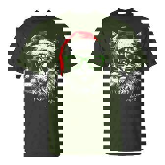 Meowy Catmas Santa Hat Cute Cat Christmas Pajamas Xmas T-Shirt | Seseable CA