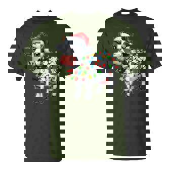 Merry Christmas Cow Santa Christmas Lights Cow Xmas Tree T-Shirt | Mazezy