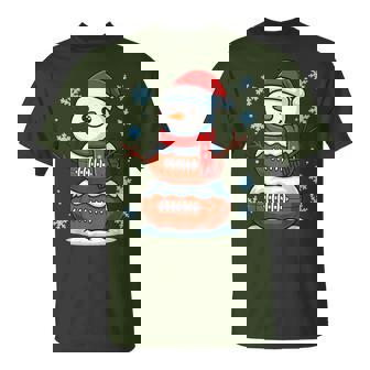 Merry Christmas Football Snowman Pajamas Sports Xmas T-Shirt - Monsterry