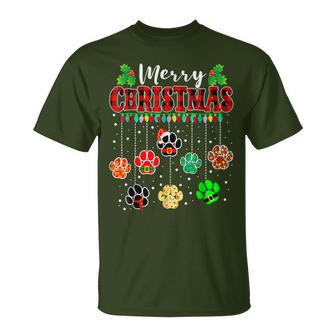 Merry Christmas Lights Dog Paw Xmas T-Shirt | Seseable UK