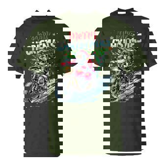 Merry Christmas Santa Riding Motorcycle Bike Biker Xmas 2025 T-Shirt | Mazezy