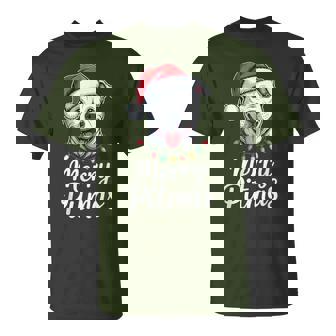 Merry Pitmas Pitbull Dog Christmas Lights Santa Hat T-Shirt - Thegiftio