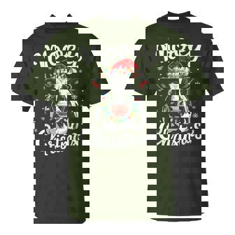 Mooey Christmas Lights Santa Hat Xmas Pajamas Cow Lover T-Shirt | Mazezy