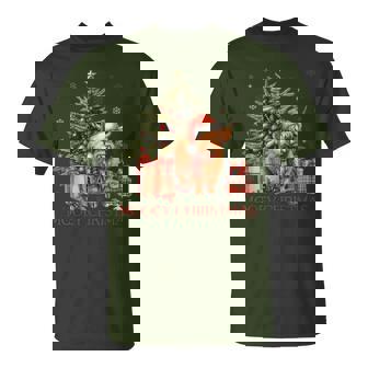 Mooey Christmas Santa Highland Cow Santa Xmas Tree Pajamas T-Shirt - Monsterry