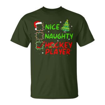 Nice Naughty Hockey Player Check List Christmas Santa Claus T-Shirt - Thegiftio UK