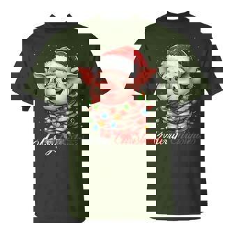 Pig Merry Christmas Lights Santa Hat Xmas Snow T-Shirt | Mazezy