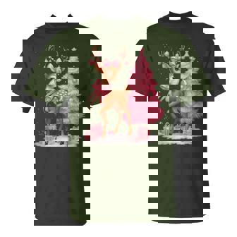 Pink Reindeer Coquette Bow Christmas Tree Pajamas Girl Women T-Shirt | Seseable CA