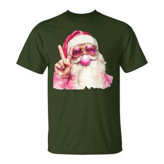 Retro Pink Santa Blowing Bubble Gum Merry Christmas T-Shirt - Thegiftio UK