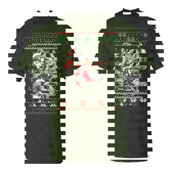 Santa Riding Rhinoceros Ugly Christmas Sweater Rhino Xmas T-Shirt | Mazezy