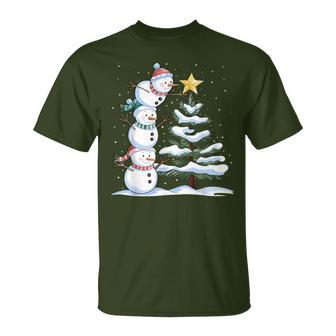 Snowman Merry Christmas Xmas Tree Snow Family Pajama Holiday T-Shirt - Thegiftio UK