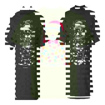 Tuxedo Cat Kitten Santa Hat Christmas Lights T-Shirt - Thegiftio