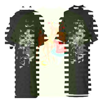 Vintage 1950S Old Fashioned Family Christmas Retro Christmas Reindeer And Girl Mid Century Xmas T-Shirt | Seseable CA