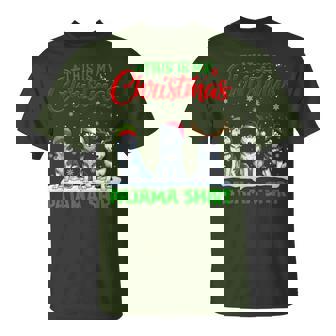 Xmas Santa Hat Reindeer Siberian Husky Dog Christmas Pajama T-Shirt | Mazezy