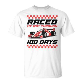 100Th Day Of School100 Days Race Car Raced My Way For Boys T-Shirt - Thegiftio UK