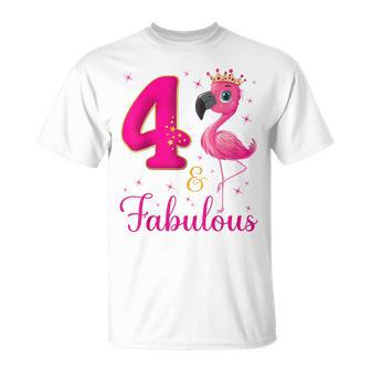 4 & Fabulous Flamingo Lovers 4Th Birthday Bday Party T-Shirt - Thegiftio UK