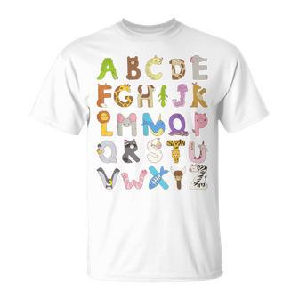 Abc Animals Alphabet Graphic Boys Girls Kindergarten Teacher T-Shirt - Thegiftio