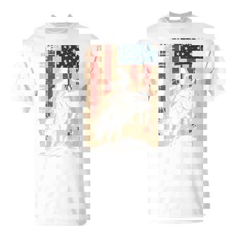 American Flag Bull Riding Cowboy Patriotic Rodeo Bull Rider T-Shirt | Seseable FR