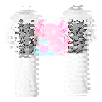 Axolotl With Boba Tea Colorful Cute Axolotl Graphic T-Shirt - Thegiftio