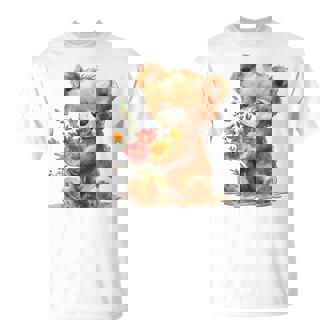 Baby Bear With Flowers Cute Lil Bears Snugglebear Daughter T-Shirt - Thegiftio