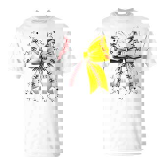 Baseball Softball Bow Coquette Baseball Mom Mama T-Shirt - Monsterry