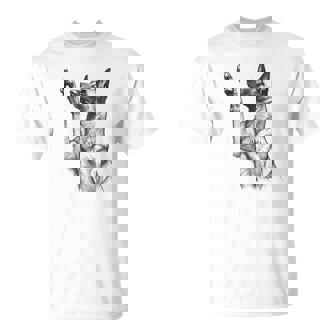 Belgian Malinois Raising Paw For Dog Owner T-Shirt | Mazezy