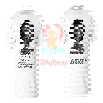 Black Girl Afro Santa Hat Merry Christmas African American T-Shirt - Thegiftio