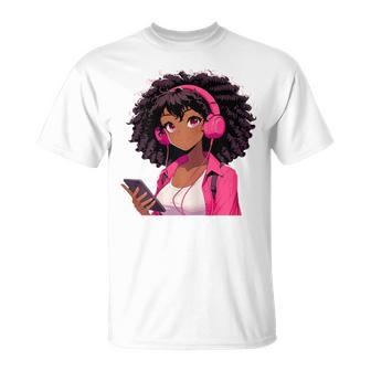 Black Girl Anime Music Headphones T-Shirt - Thegiftio UK