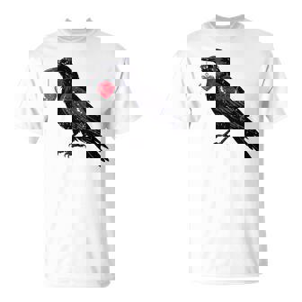 Black Raven Gothic Crow Holding Red Heart Dark Romantic Bird T-Shirt - Thegiftio