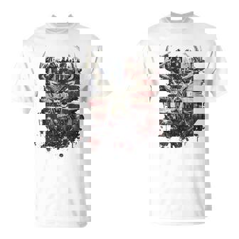 Buck White Tail Deer Hunting Hunter Distressed American Flag T-Shirt - Thegiftio