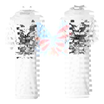 Butterfly Floral American Flag Usa 4Th Of July Girls Women T-Shirt - Monsterry