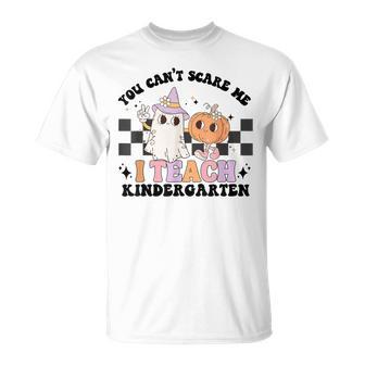 You Cant Scare Me I Teach Kindergarten Retro Halloween Ghost T-Shirt - Thegiftio UK