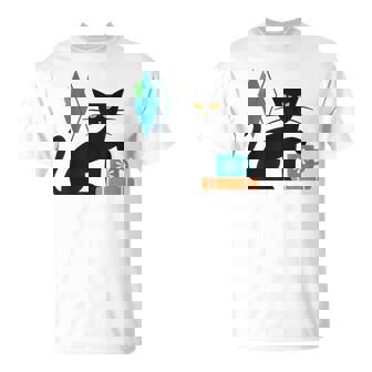 Cat Midcentury With Book And Coffee Atomic Age Mid Century T-Shirt - Thegiftio