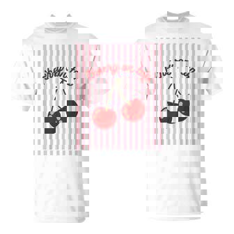 Cherry On Top Cherry Pink Striped Cherry Girl Aesthetic T-Shirt - Monsterry