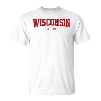 Classic Wisconsin Print Retro Varsity Vintage Wisconsin T-Shirt - Thegiftio