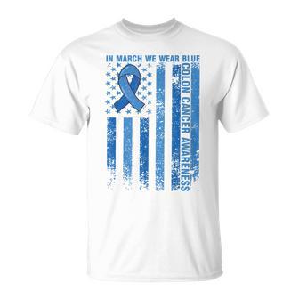 Colon Cancer Awareness Usa Flag In March We Wear Blue T-Shirt - Thegiftio UK