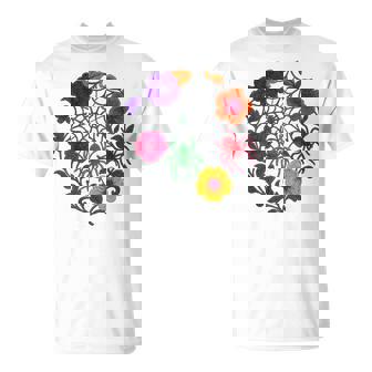 Colorful Spiderweb Floral Halloween T-Shirt | Mazezy