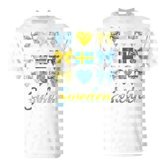 Coquette Bow Swedish Flag Sweden Hearts Cute Girls T-Shirt | Mazezy