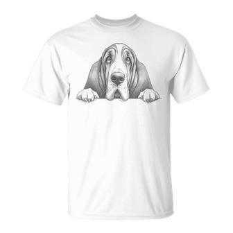 Cute Basset Hound Peeking For Dog Owner T-Shirt - Monsterry