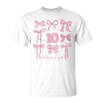 Cute Double Digits Birthday Girl 10Th Birthday Coquette Bow T-Shirt - Thegiftio UK