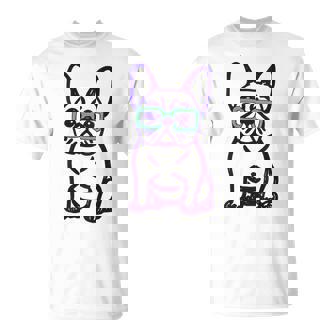 Cute French Bulldog Graphic With Glasses Pop Art Frenchie T-Shirt | Mazezy