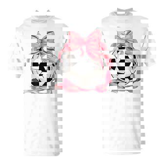 Cute Pink Bow Coquette Ball Soccer Girl Aesthetic Player Mom T-Shirt | Seseable CA