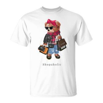 Cute Teddy Bear Shopaholic Fashionista Shopping T-Shirt | Seseable UK