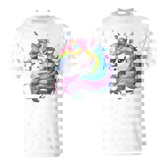 Cute Unicorn With Rainbow Mane Unicorn T-Shirt - Monsterry