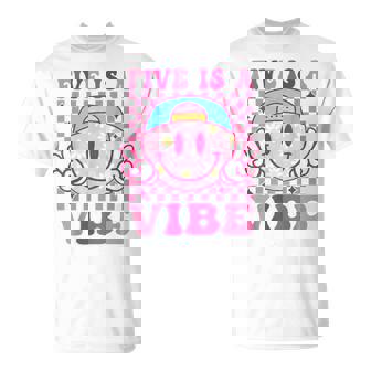 Five Is A Vibe 5Th Birthday Girls Groovy 5 Years Old T-Shirt | Mazezy